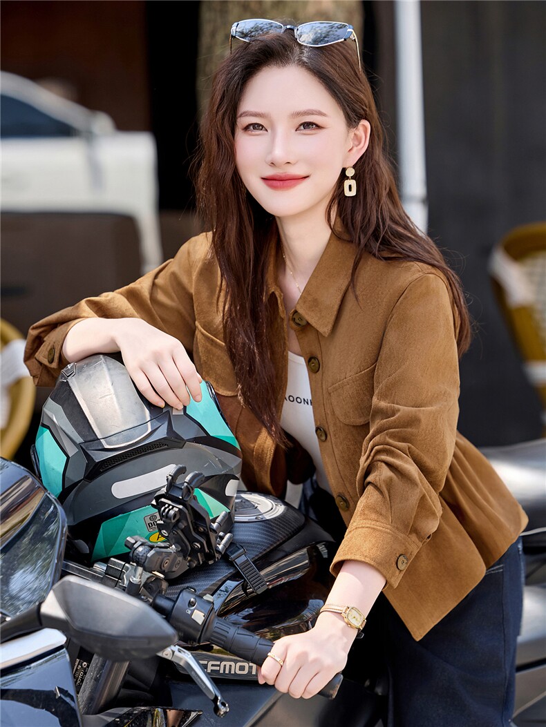 时尚潮流2025年秋季气质翻领麂皮绒外套,女装短外套,鑫鑫美