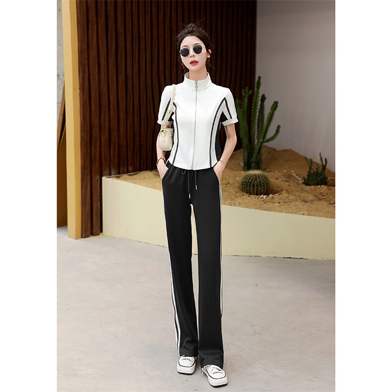 时尚休闲套装女2025年夏新款小个子减龄时髦减龄运动阔腿裤两件套,女装套装/套裙,妙形