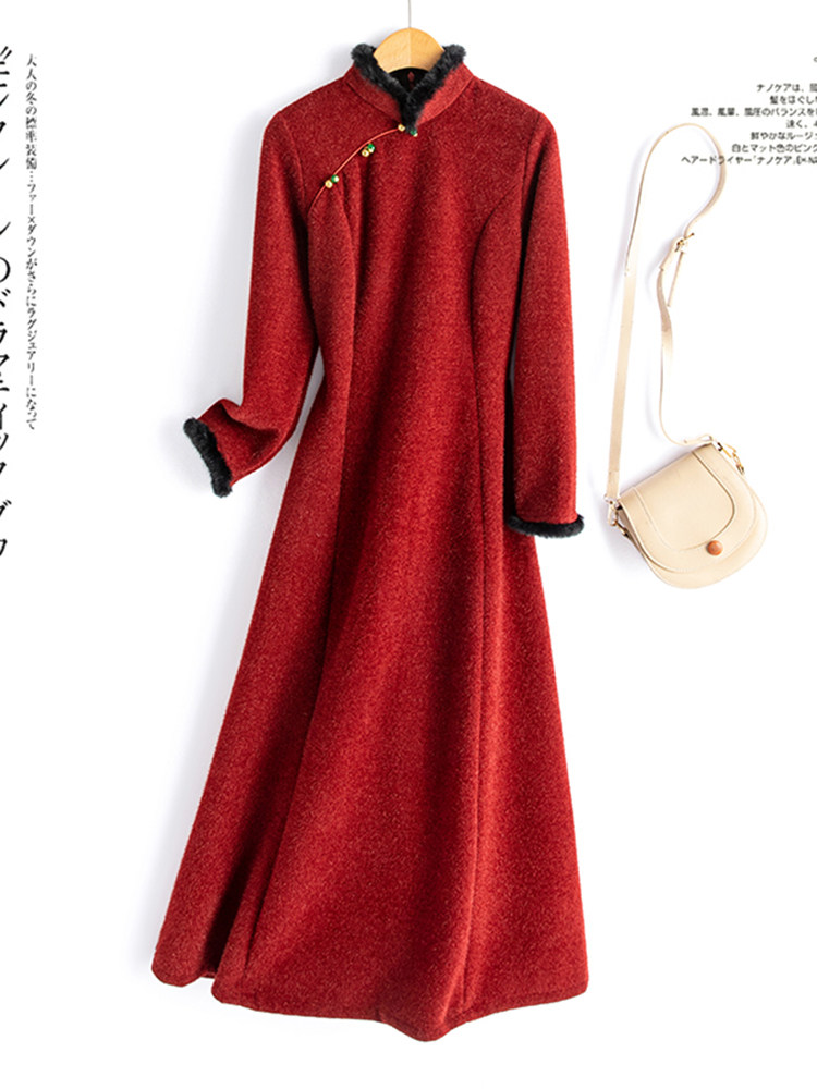 水衣源8105款冬季加厚弹力绒打底旗袍裙,女装汉服/婚纱/旗袍/礼服,水衣源
