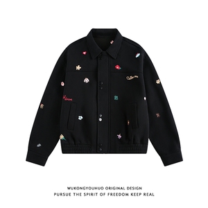 1014-1-WF6819-P69-花卉刺绣外套男2025秋季新品翻领情侣百搭卫衣图片