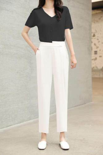 (现货)夏季新品麻料轻熟小脚裤冰丝衫套装，女装职业装，艺尚丽人