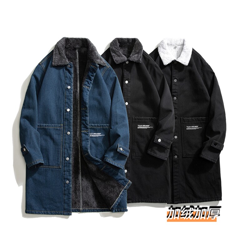 FY648J-P98M-5XL控138现货水晶绒加绒长款牛仔风衣大码座山雕，男装风衣，星座103A