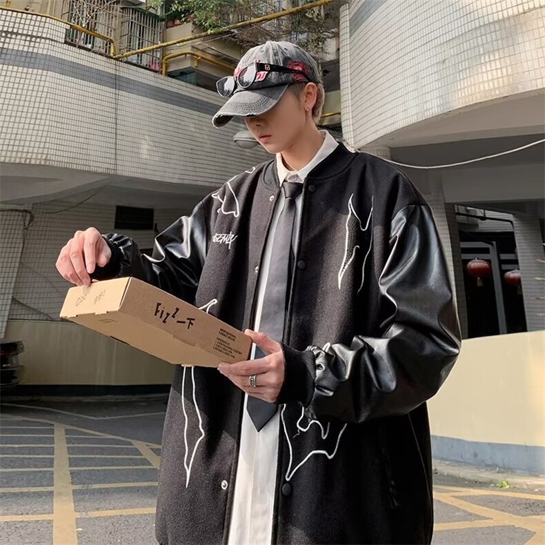 棒球服外套男vintage美式烫钻刺绣高级感痞帅宽松休闲飞行员夹克图片
