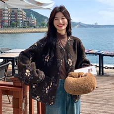 【已出货】咖色花朵羊羔毛外套W605P195K298，女装短外套，2C209