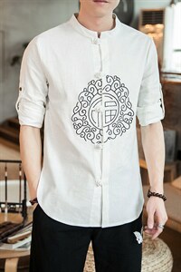 风棉麻大码衬衣男士休闲衬衫长袖立领复古盘扣男装CS506-P55,男装衬衫,钱塘788(原4013)