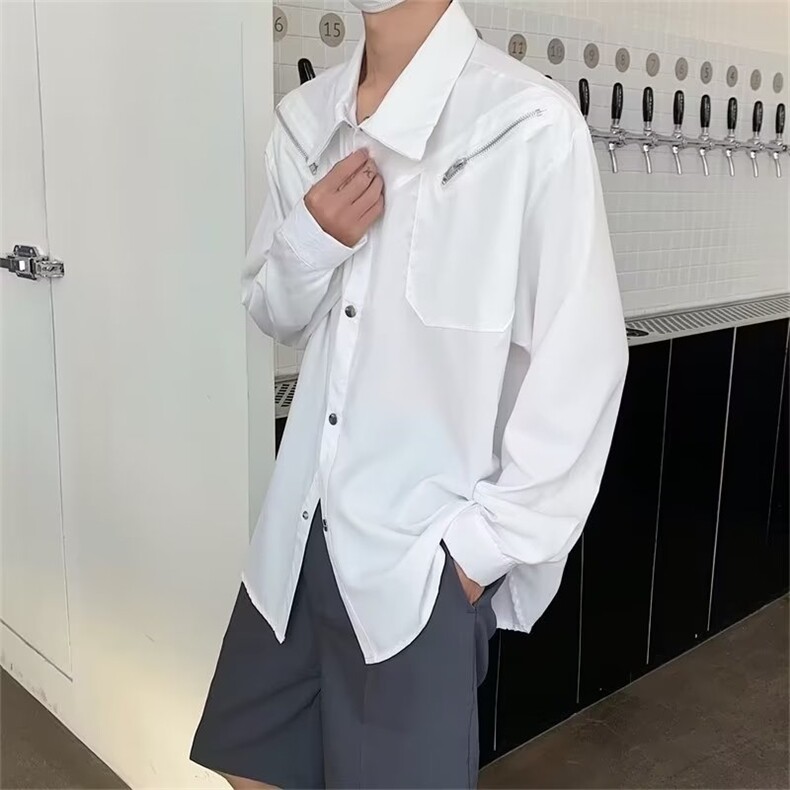 长袖百搭潮流青春流行原宿潮方领ins慵懒纯色衬衫男CS658P45,男装衬衫,星座410-2