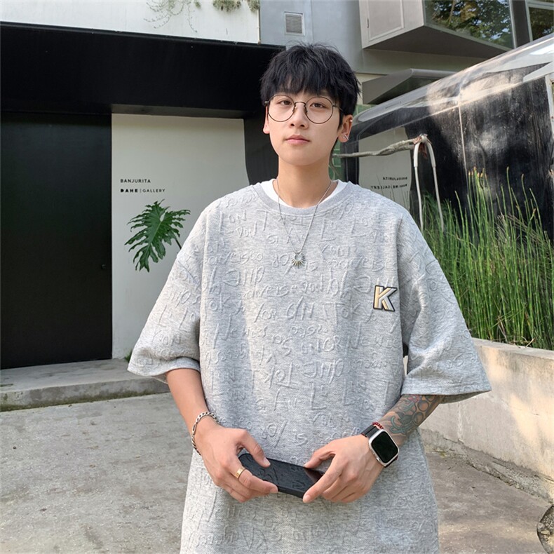 特P30控58高品质重磅字母提花港风短袖T恤夏季五分袖体恤XT2316,男装T恤,电商B370