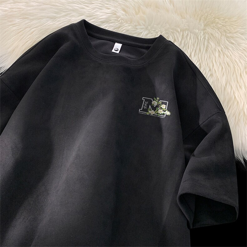 可设48小时发货支持抖音得物来样二开240克重磅美式麂皮绒短袖t恤,男装T恤,电商A486-1