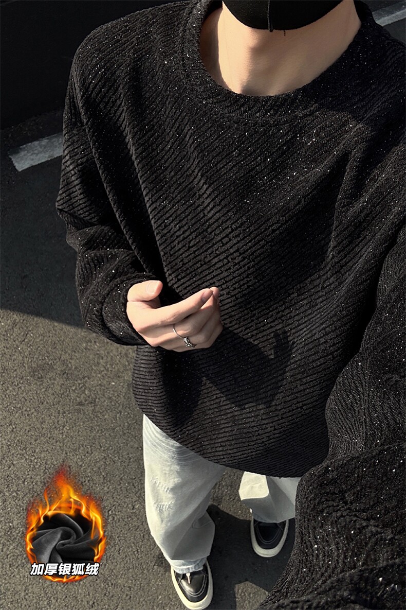 新款银狐绒雪尼尔520g高克重斜纹长袖卫衣男W5064J加绒-特P40控78,男装卫衣,电商A001-1