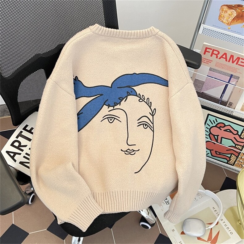 复古和平鸽开衫毛衣女秋冬提花宽松长袖针织上衣外套MY410P62，男装针织衫/毛衣，星座1013-5