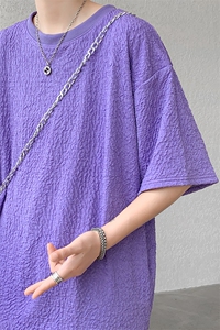 8XL-M 特大码短T恤泡泡袖肌理感冰丝短袖衬衫上衣五分袖DX322P25图片