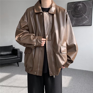 美式复古PU皮衣外套潮牌工装飞行员夹克港风高街机车服M055-P65图片