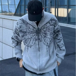 美式复古蝴蝶提花高领毛衣男士慵懒风情侣外套潮牌MY239-P57