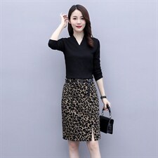 2023春季新款时尚优雅舒适高弹V领上衣+半身裙配腰带两件套，女装套装/套裙，岚衣(原川流布茜）