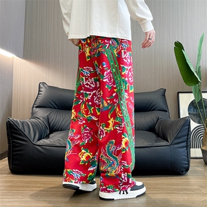 KF1条纹大花休闲裤九分哈伦运动新中式汉服表演出男女裤子团队潮图片