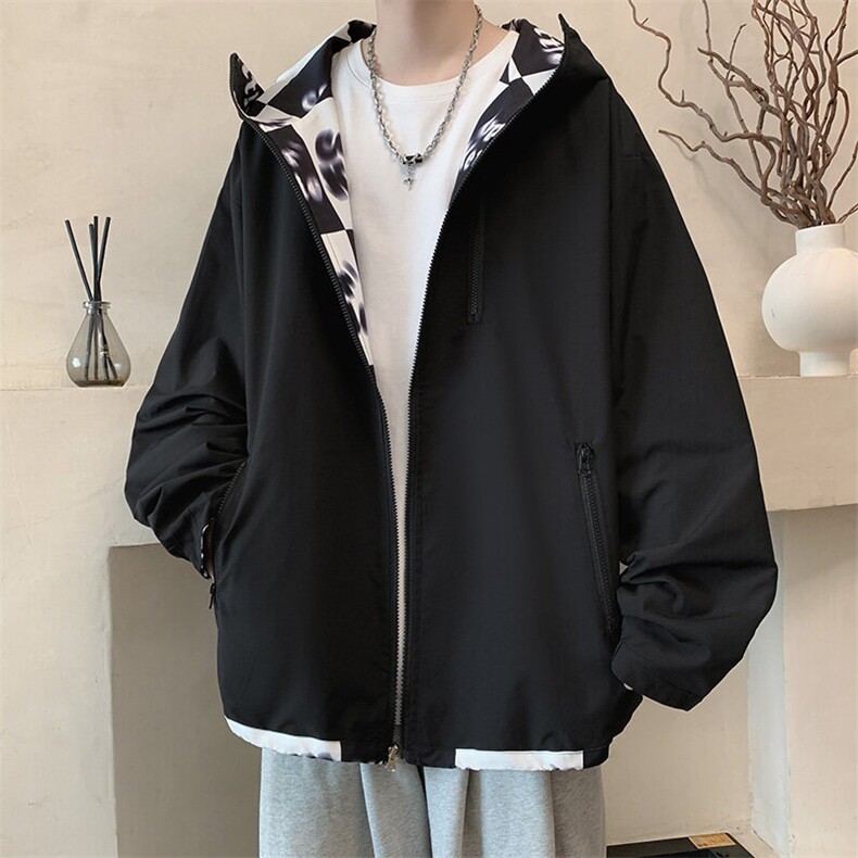 JK177/P70春装个性印花两面服夹克男学生休闲潮外套上衣两面穿图片