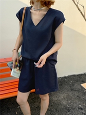 两件套2025时尚夏季新款高级无袖上衣短裤休闲，女装套装/套裙，湘姗