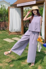 夏装新款韩系减龄时尚无袖上衣＋阔腿裤套装2C135-8809P145K218，女装套装/套裙，2C135