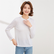 女士秋冬肩部八字线条圆领长袖羊毛衫羊毛，女装羊毛衫，润匹羊绒