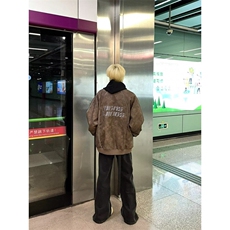 美式复古PU皮夹克男女秋冬季宽松休闲情侣翻领印花外套，男装夹克，四季星座505