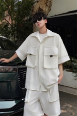 美式机车痞帅套装男夏季ins潮牌工装时尚短袖短裤一套搭配特P69，男装牛仔裤，电商B319