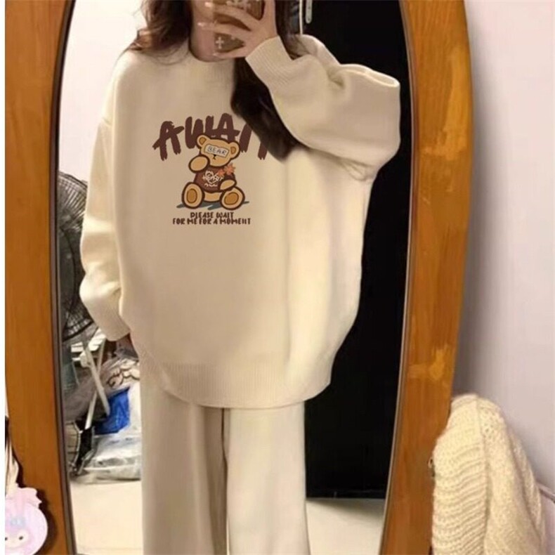 【12针毛衣包芯纱】宽松女士奶fufu软糯毛衣慵懒风圆领针织上衣服,男装针织衫/毛衣,星座506A