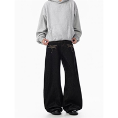 美式刺绣丹宁弯刀牛仔裤宽松阔腿长裤男女网1001-1-AK416-P63，男装牛仔裤，星座1001-1