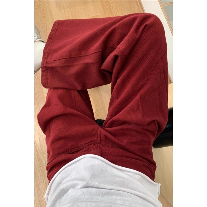 安可拉红牛仔裤阔腿裤女2024秋季新款高腰百搭显瘦休闲拖地长裤子，男装牛仔裤，星座506A