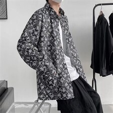 ins欧美高街嘻哈西海岸腰果花长袖衬衫C004P32图片