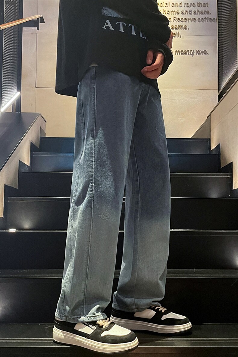 美式高街渐变色牛仔裤港风男女高级垂感直筒阔腿裤B381-1/773P48,男装牛仔裤,电商B381-1