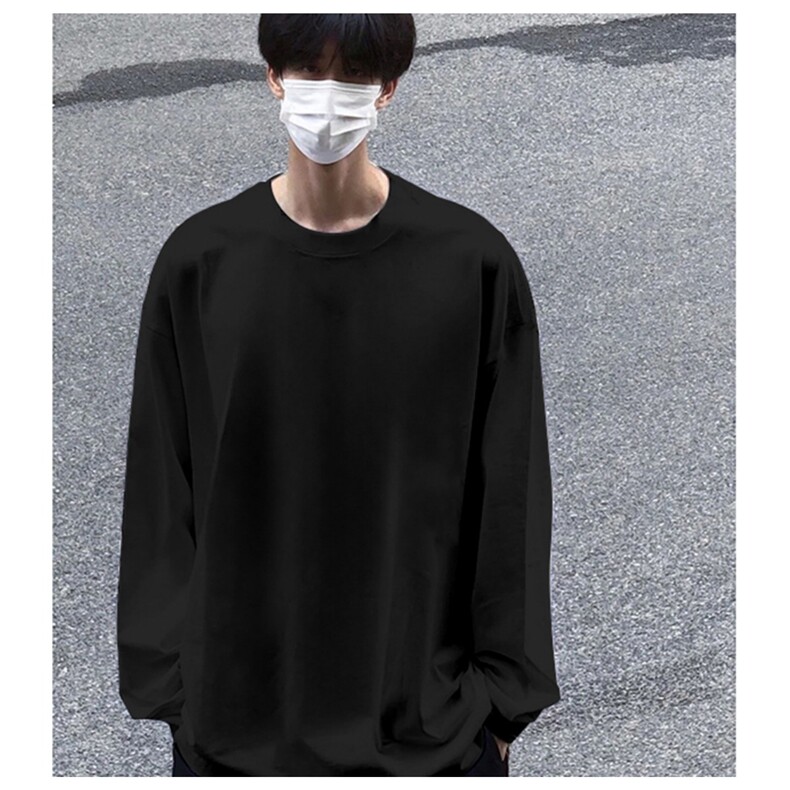 日系260g重磅纯棉长袖t恤男纯棉新疆棉宽松小领口厚实打底衫白色，男装T恤，星座506A