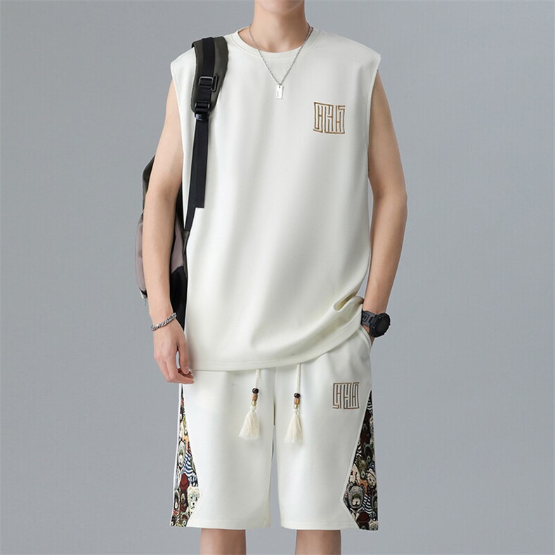 男士短裤两件套夏季薄款背心休闲运动套装男刺绣A266-TZ1158-P46,男装牛仔裤,电商A266