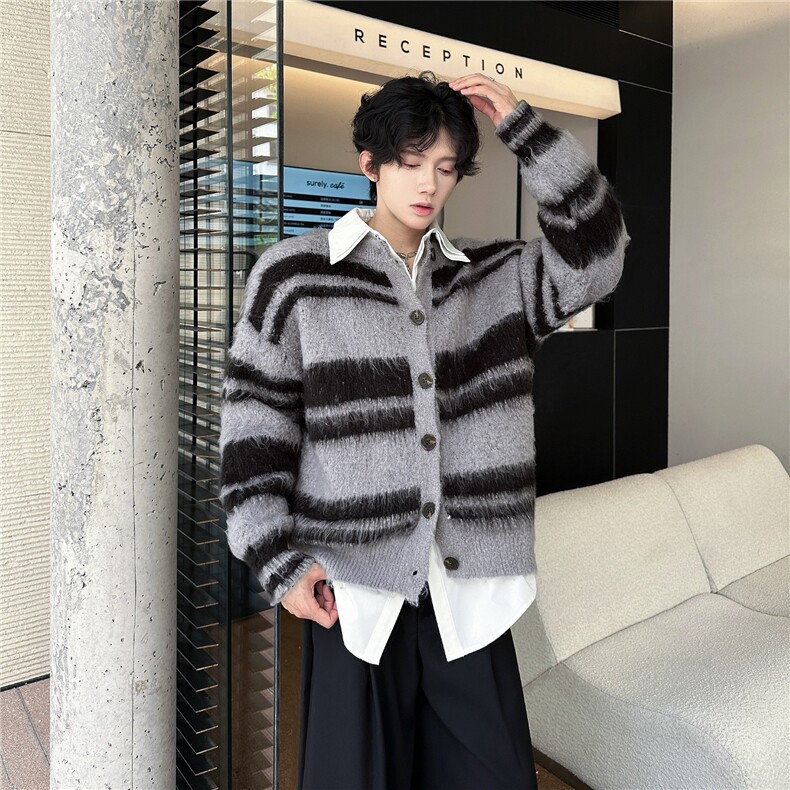 GC0909-P62软糯仿貂毛毛衣开衫外套男女秋冬季氛围感慵懒风针织衫,男装针织衫/毛衣,电商C233