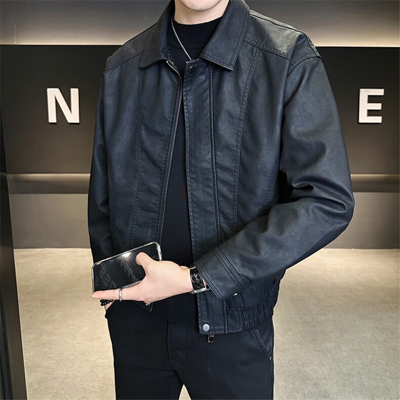 2025新款秋季皮衣外套男翻领潮牌美式休闲皮夹克A313-PY909-P155,男装皮衣,电商A313