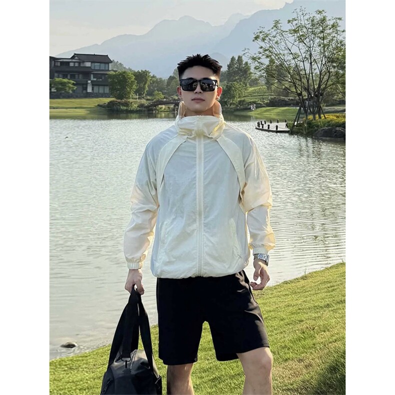 现货冰丝连帽防晒衣轻薄网眼透气户外运动拼接外套男A699-P45,男装防晒衣,星座1505