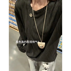 WY44-P382025秋华夫格亨利领长袖T恤男士百搭宽松复古体恤衫，男装T恤，电商B323A