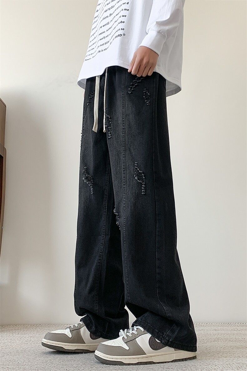 S-3XL夏季薄款冰丝裤直筒宽松破洞牛仔裤310A-2BK312p55控78,男装牛仔裤,星座310A-2