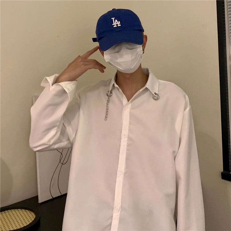 日常青少年新款链条衬衫男长袖男士衬衫潮潮流夏秋季纯色CS37/P32图片