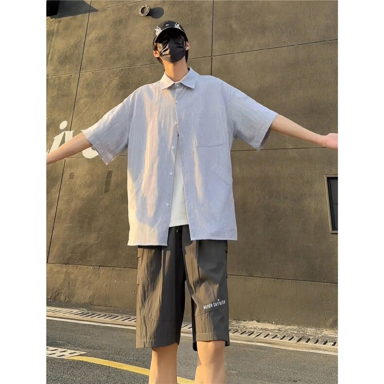 条纹衬衫短袖抖音可送样A061-AC00641-P55-棉,男装衬衫,电商A061