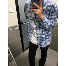 扎染刺绣格子衬衫男美式高街长袖衬衣高级设计感外套WLC1800-P39，男装衬衫，星座1008