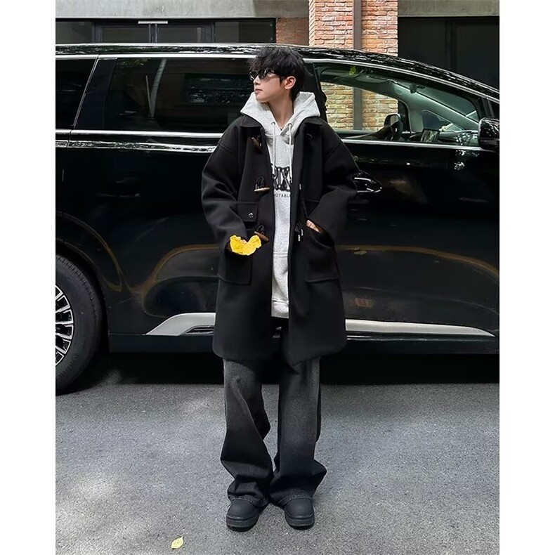 法式英伦风毛呢大衣男ins潮中长款牛角扣风衣高级感雅痞外套秋冬,男装毛呢大衣,星座410-7