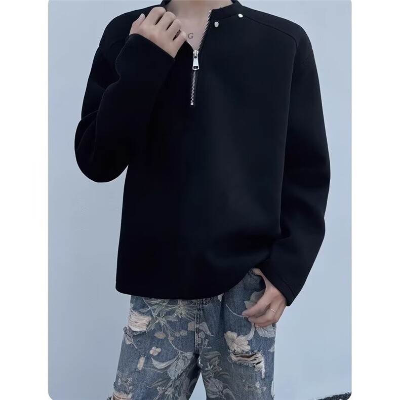 秋款肌理立领半拉链卫衣男铆钉休闲长袖上衣Y04P38,男装卫衣,星座1013-1
