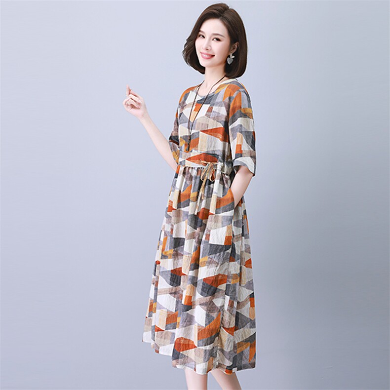 时尚宽松显瘦几何图案连衣裙,女装连衣裙,悦见她