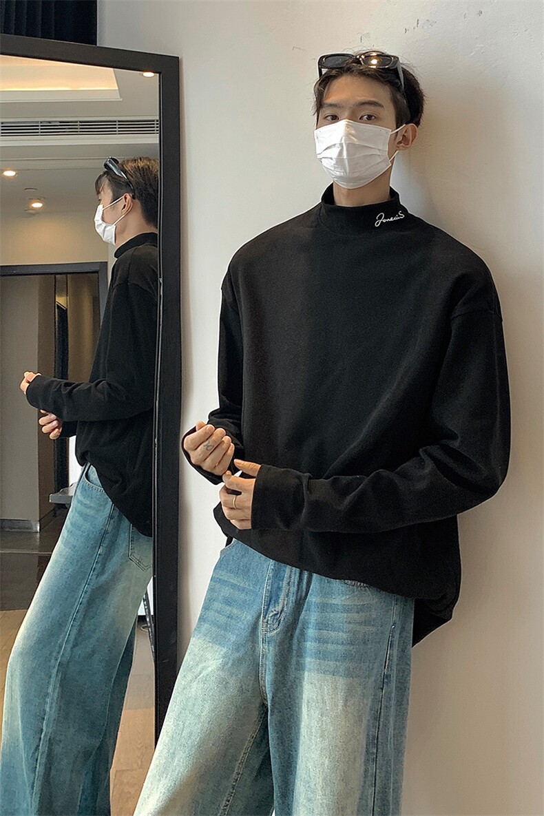 冬季德绒打底衫半高领加厚秋季绣花内搭长袖T恤卫衣男女S356-P25,男装T恤,电商A233-1