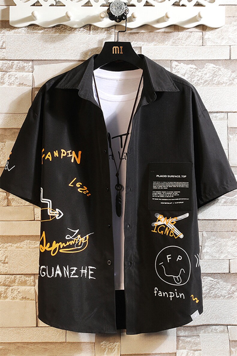 2025夏季新款日系白砖墙大码休闲短袖衬衫M-5XHC21190-P35,男装衬衫,电商A022