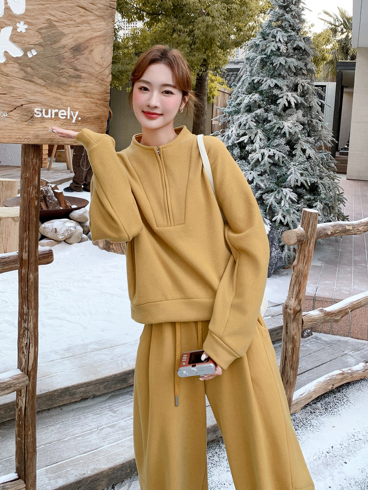 2025冬季新品现货主推加绒加厚卫衣套装2C087-9288-P195-K275,女装卫衣/绒衫,2C087