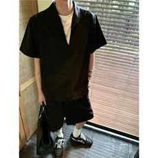 假两件亚麻套装男夏季薄款高级感老钱风松弛感休闲短袖短裤两件套，男装休闲套装，星座506A