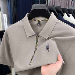 夏季纯棉短袖t恤男时尚翻领拉链款高档刺绣马标品牌半袖polo衫潮图片