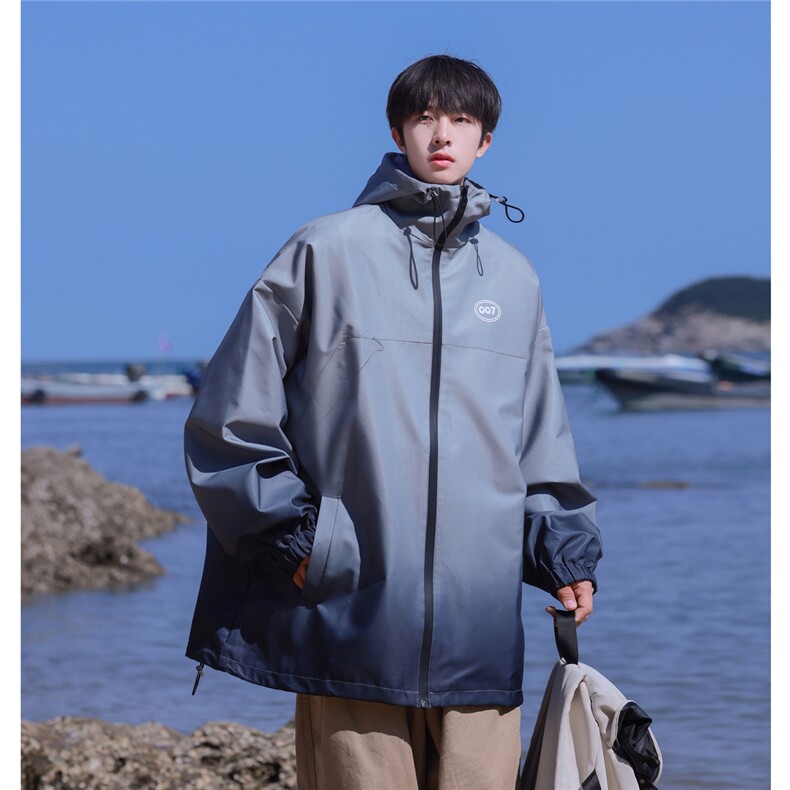 港风山系防水冲锋衣渐变色夹克男：聚酯纤维JK77087P85控128,男装夹克,星座227-7