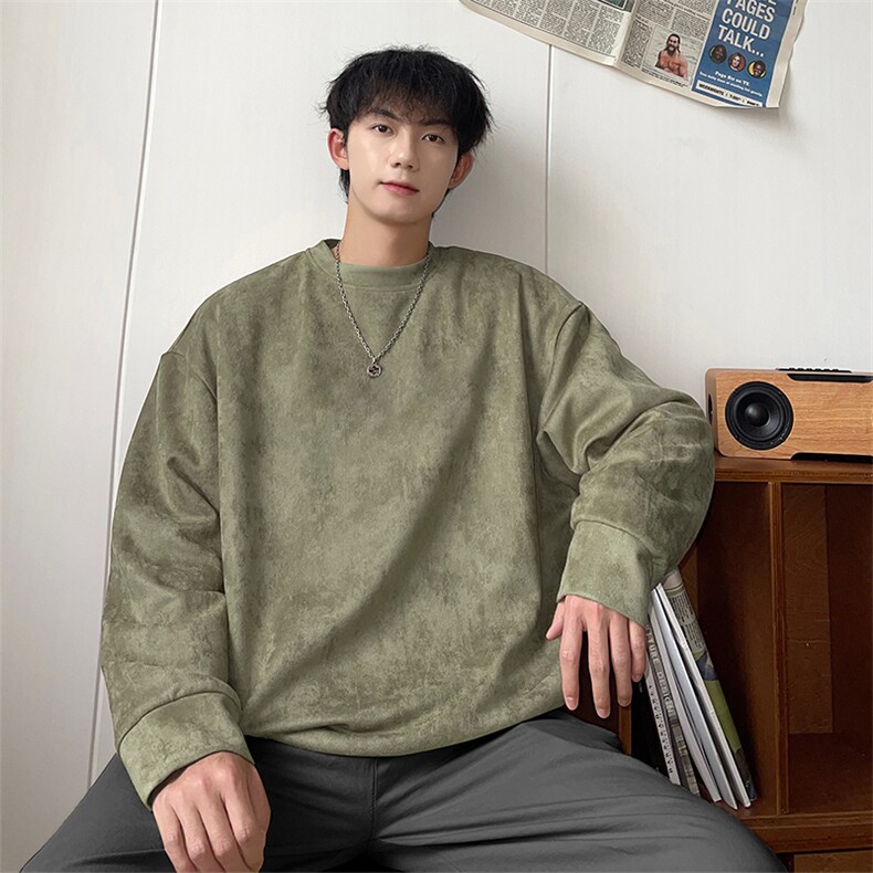 TC14-TP35控价48纯色麂皮绒卫衣男2024春季圆领港风宽松外套,男装卫衣,电商A102-1